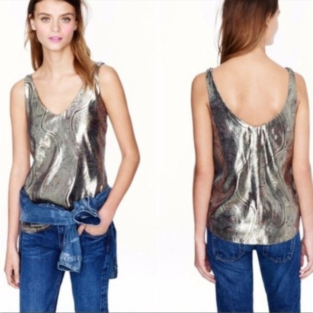J. Crew Cate Camisole Guilded Paisley Lame Silk Tank NWT